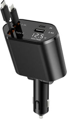 4-in-1 Retractable Car Charger 4.8A Fast Charging with Safety Protection