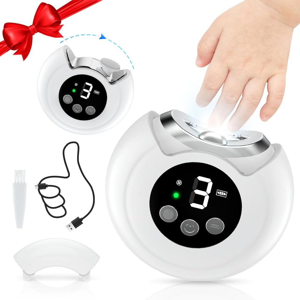 White 2-in-1 electric baby nail trimmer and clipper with LED light, file and storage box for babies, adults and seniors
