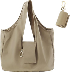 Mini Keychain Tote Bag - Foldable Vegan Leather Shopping Bag with Gold Accents for Daily Carry & Travel