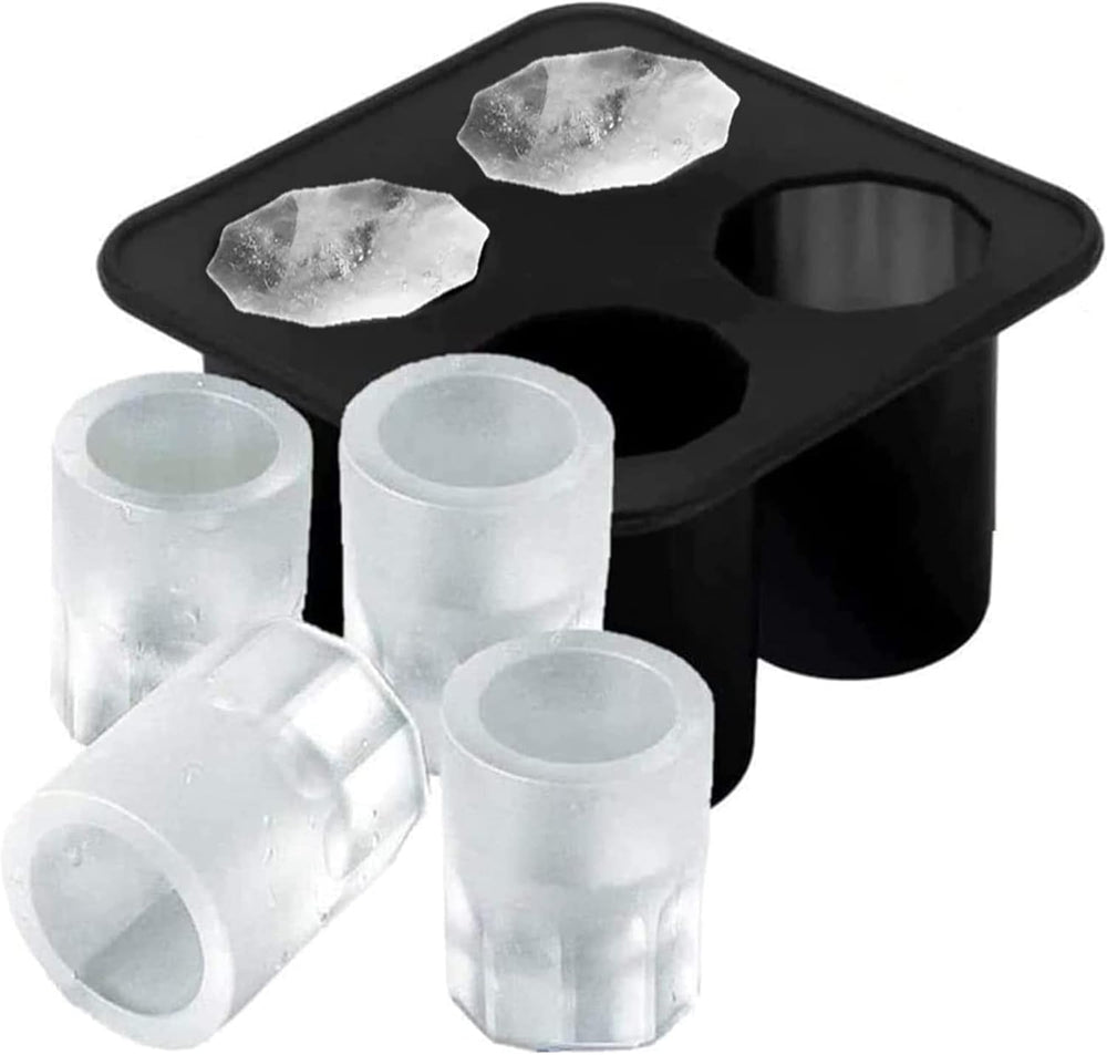 Food-grade silicone shot glass ice mold tray making 4 clear ice shot glasses for whiskey and cocktails