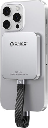 ORICO K20MINI 1TB magnetic external SSD attached to an iPhone for 4K ProRes recording