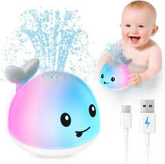 Whale Bath Toy with LED Lights & Water Sprayer – USB Rechargeable Baby Bathtub Toy for Kids Ages 6M-4Y