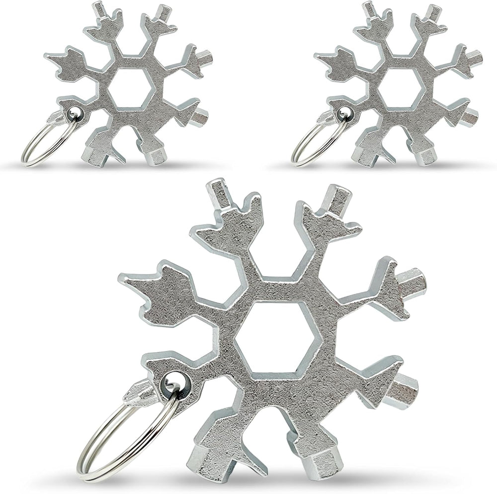 3-pack 18-in-1 snowflake shaped multi-tool keychain with screwdriver, bottle opener and key ring for camping and everyday carry