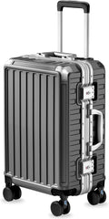 "ZX-Core 20-inch charcoal metallic carry on luggage with aluminum frame"