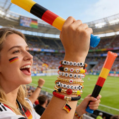 2026 Germany Soccer Bracelet Set – 8 Piece Stackable Beaded Bracelets with Football Charms, German Flag Colors & Fan Accents | World Cup Germany Fan Gift