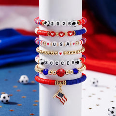 2026 USA Soccer Bracelet Set – 8 Piece Stackable Beaded Bracelets with Football Charms, American Flag Colors & Fan Accents | World Cup USA Fan Gift