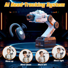 Motion tracking robot arm foam blaster with headset and tactical vest, Look-to-Aim STEM toy for kids