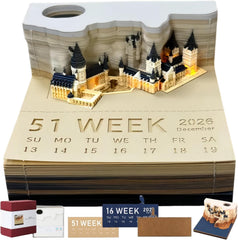 3D Magic Castle memo pad calendar 2026 on a desk with tear-away pages