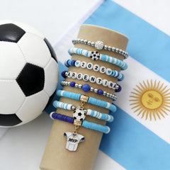 2026 Argentina Soccer Bracelet Set – 8 Piece Stackable Beaded Bracelets with Football Charms, Argentine Flag Colors & Fan Accents | World Cup Argentina Fan Gift