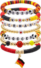 2026 Germany Soccer Bracelet Set – 8 Piece Stackable Beaded Bracelets with Football Charms, German Flag Colors & Fan Accents | World Cup Germany Fan Gift