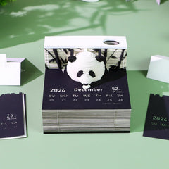 2026 3D Panda Desk Calendar with LED Light - Paper Carving Sticky Note Memo Pad, Creative Desktop Gift