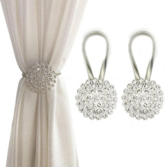 Crystal Flower Magnetic Curtain Tiebacks for Drapes and Curtains