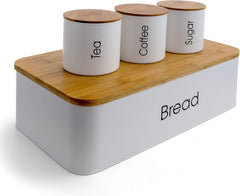 MegaChef 4-Piece Kitchen Canister Set - Airtight Storage Containers with Bamboo Lids for Coffee, Tea & Sugar