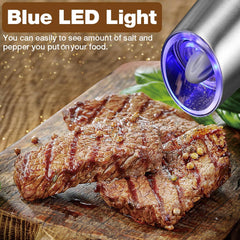 Electric Salt & Pepper Grinder Set – Gravity Sensor Auto Mill with Blue LED Light | Adjustable Coarseness & Large Capacity