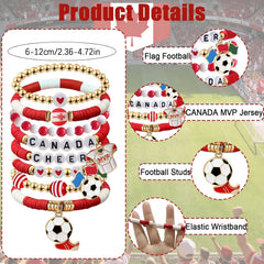 2026 Canada Soccer Bracelet Set – 8 Piece Stackable Beaded Bracelets with Football Charms, Canadian Flag Colors & Fan Accents | World Cup Canada Fan Gift