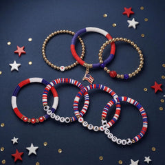2026 USA Soccer Bracelet Set – 8 Piece Stackable Beaded Bracelets with Football Charms, American Flag Colors & Fan Accents | World Cup USA Fan Gift