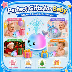 Whale Bath Toy with LED Lights & Water Sprayer – USB Rechargeable Baby Bathtub Toy for Kids Ages 6M-4Y