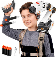 Motion tracking robot arm blaster with soft foam darts, Look-to-Aim wearable STEM toy for kids 8+