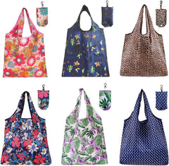 Set of 6 reusable foldable shopping bags, washable eco-friendly polyester grocery tote bags for travel and daily use