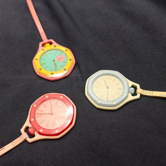 Colorful Quartz Pocket Watch – Modern Clip On Watch for Bags & Clothing | Hexagonal Waffle Dial, Open Back Design