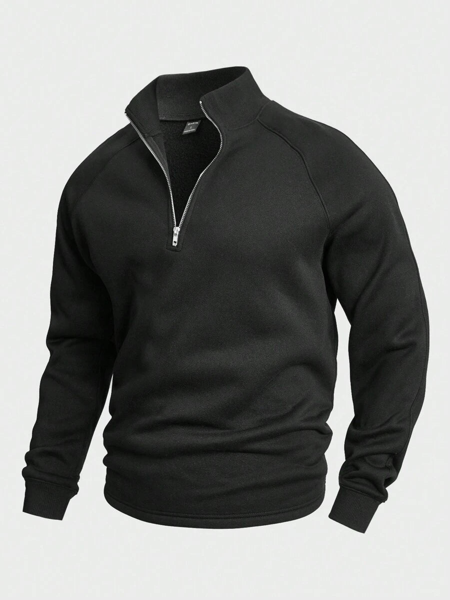 Men's Premium Half-Zip Sweatshirt – Navy Blue Pullover with Ribbed Cuffs