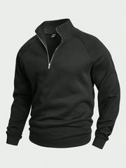 Men's Premium Half-Zip Sweatshirt – Navy Blue Pullover with Ribbed Cuffs