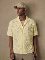 Men's Sage Green Floral Shirt – Short Sleeve Embroidered Button-Up Casual Summer Shirt