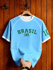 Blue Brazil style soccer jersey graphic t-shirt with number 10 print, unisex short sleeve