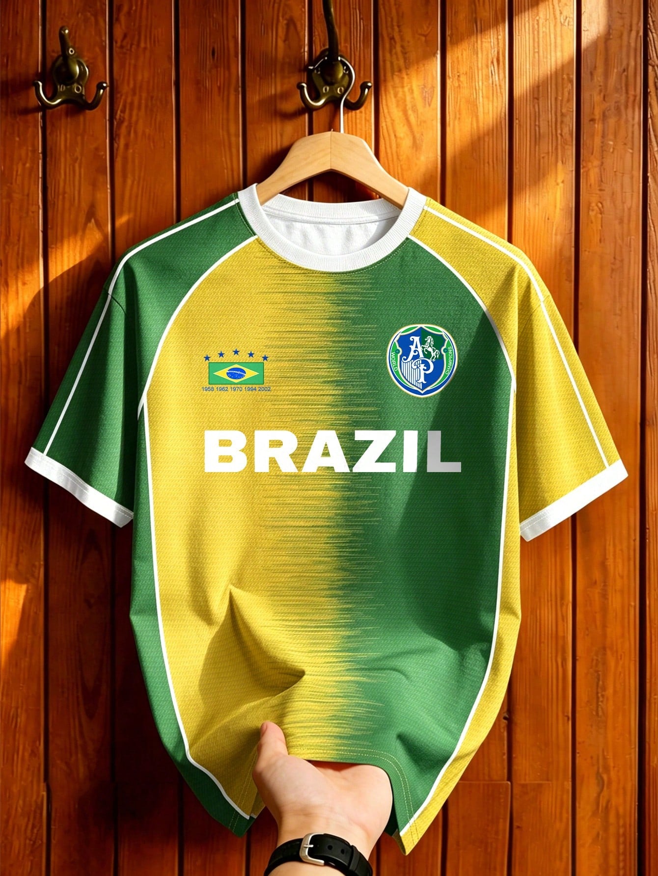Brazil Style Soccer Jersey – Yellow & Green #10 Graphic T-Shirt, Short Sleeve Football Tee for Men & Women