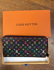 Louis Vuitton Zippy Wallet in black Multicolor Monogram with gold zipper in LV box