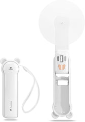 3-in-1 handheld desktop mini fan showing 3 wind speed settings and TPU soft blades safety feature