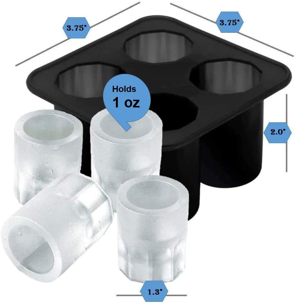 Silicone Shot Glass Ice Mold Tray – Makes 4 Ice Shot Glasses | BPA-Free, Dishwasher Safe | For Whiskey, Cocktails & Jello Shots