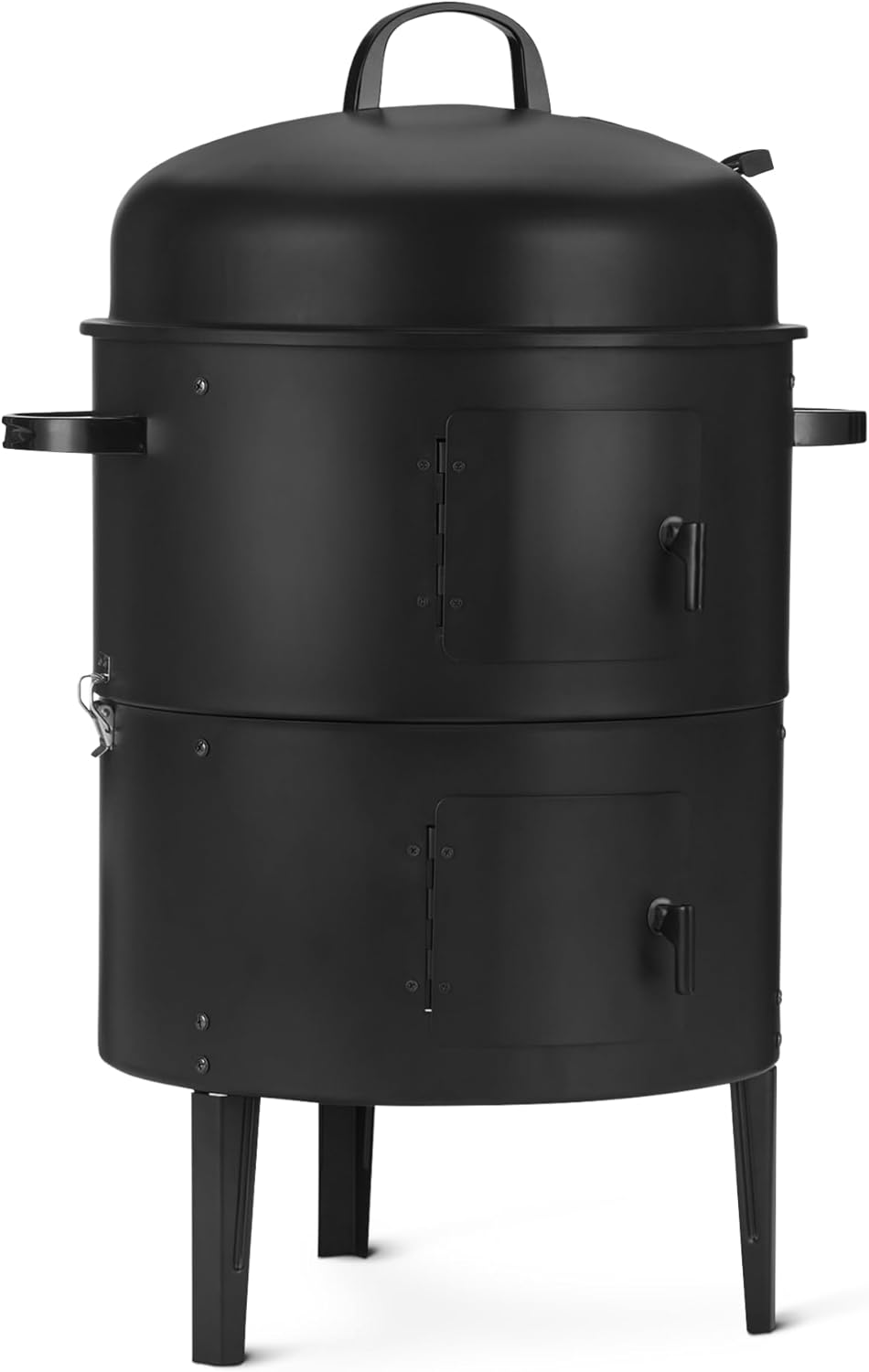 Vertical charcoal smoker grill with built-in thermometer and 2-layer cooking space for outdoor BBQ