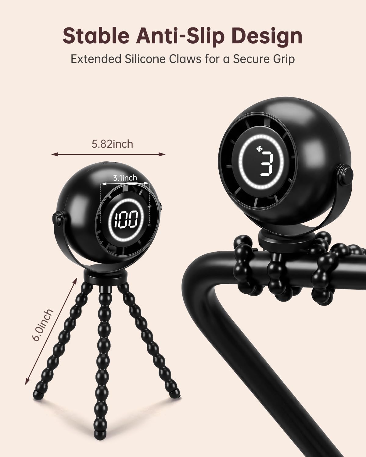 Bladeless Baby Stroller Fan — Clip-On Portable Fan with Night Light & 18H Battery