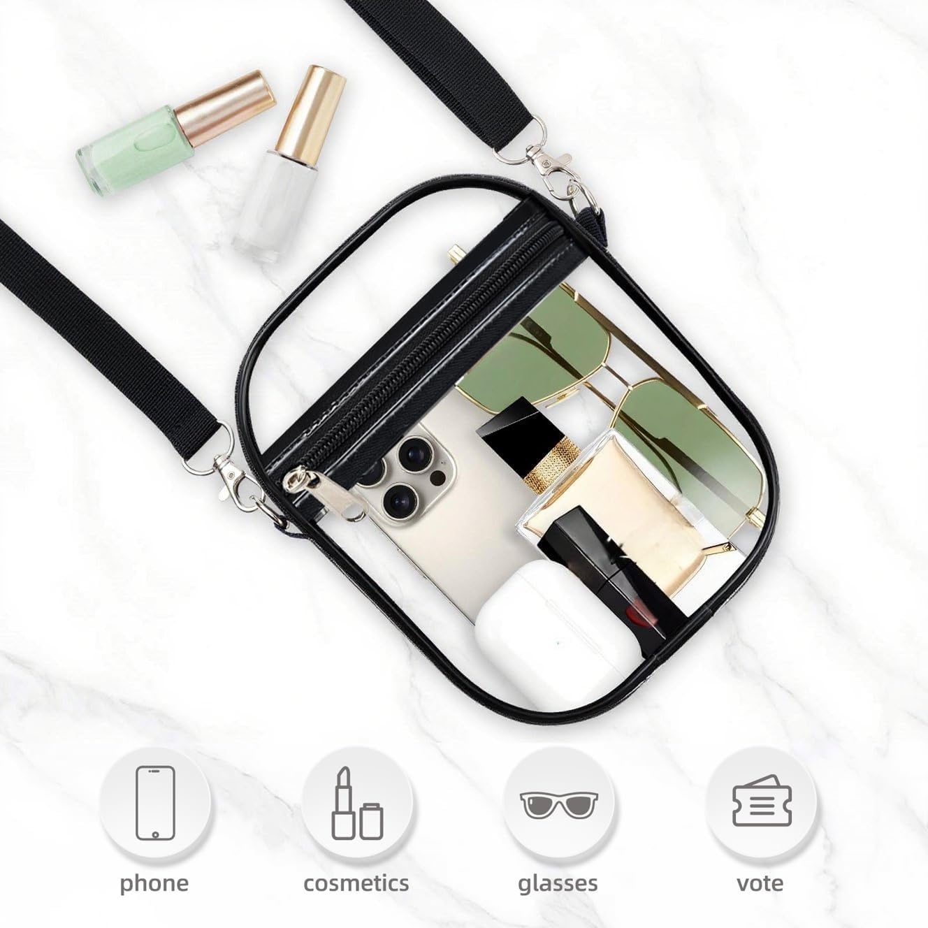 Clear Stadium Bag – Waterproof PVC Crossbody Purse | Stadium Approved 12x6x12 | Concerts, NFL Games & Airports