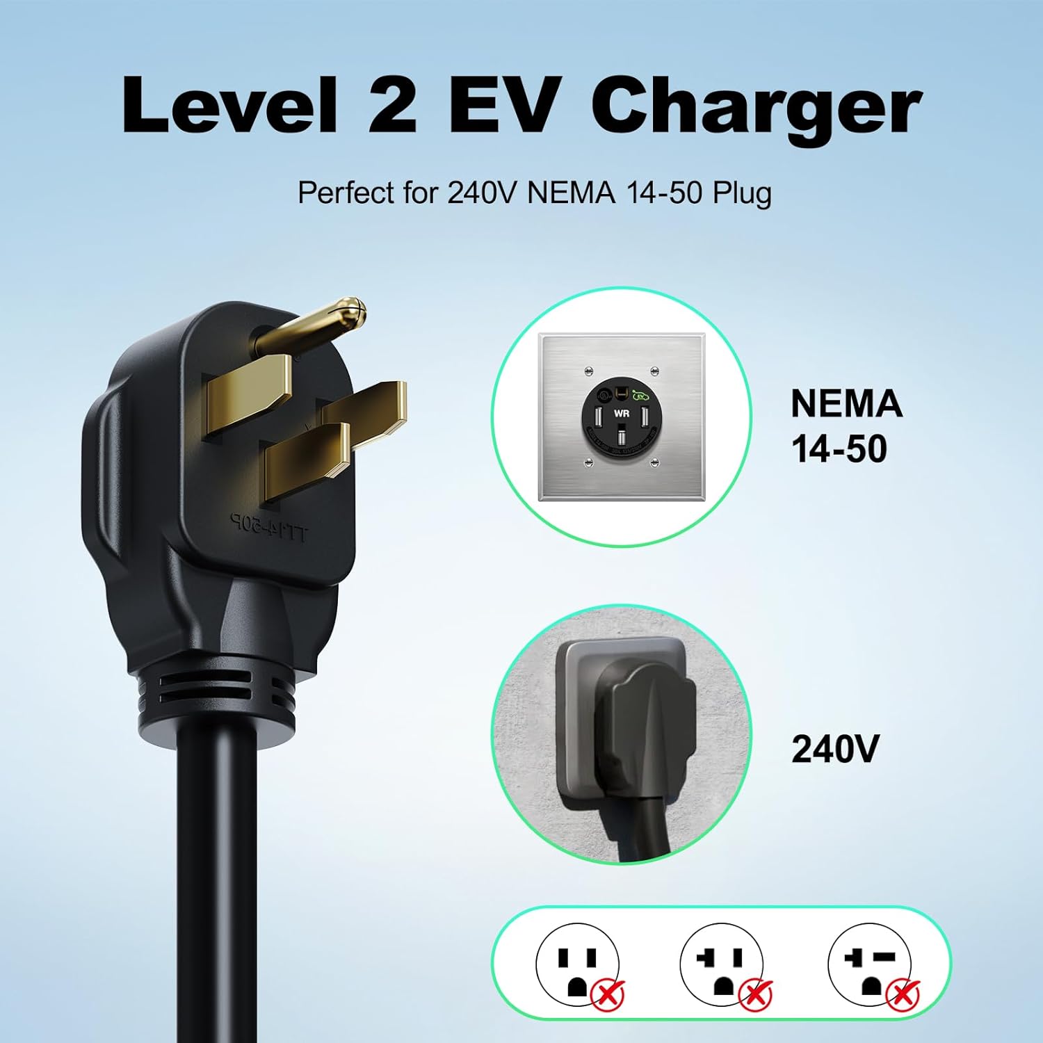 Level 2 EV Charger 32A 7KW - Portable Home Electric Vehicle Charging Station, 240V NEMA 14-50, 20FT Cable