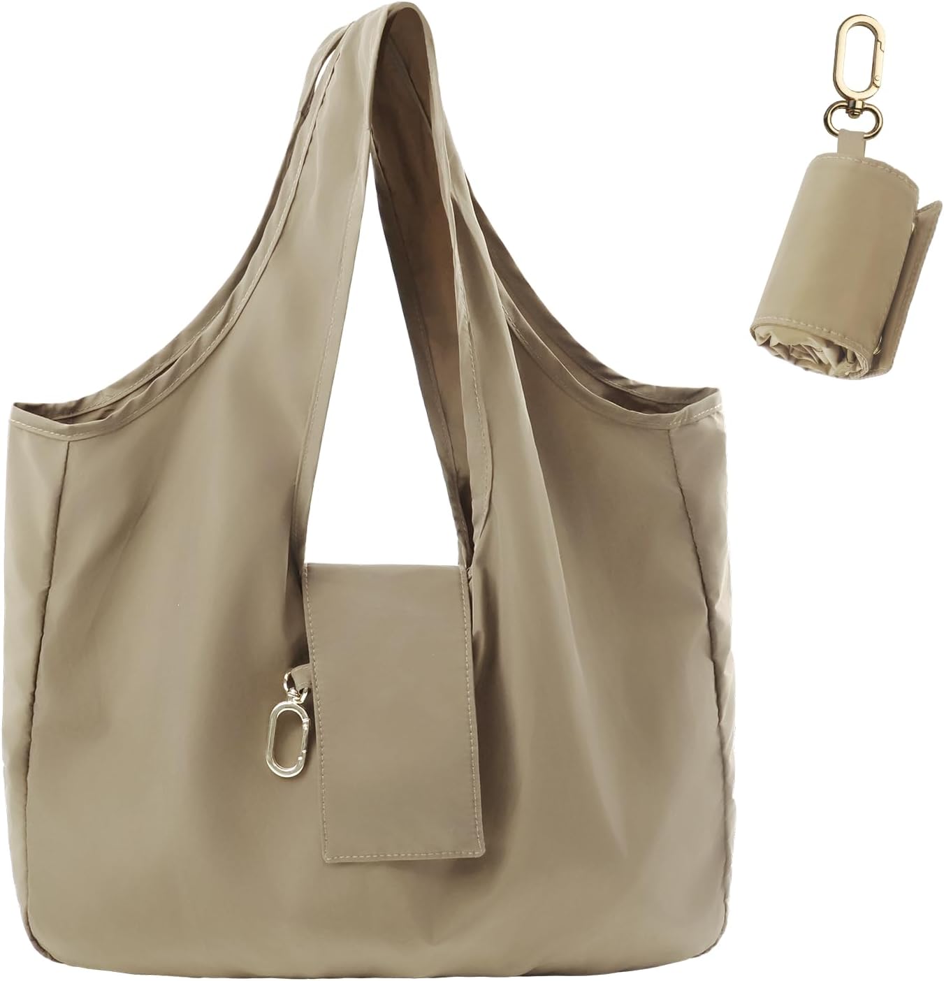 Mini Keychain Tote Bag - Foldable Vegan Leather Shopping Bag with Gold Accents for Daily Carry & Travel
