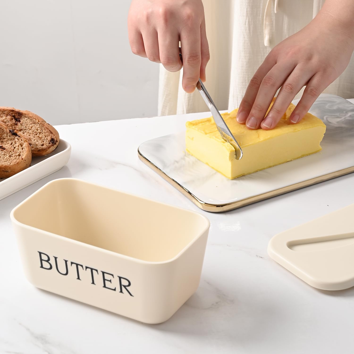 Butter Dish with Knife – Large BPA-Free Butter Keeper Container for Countertop