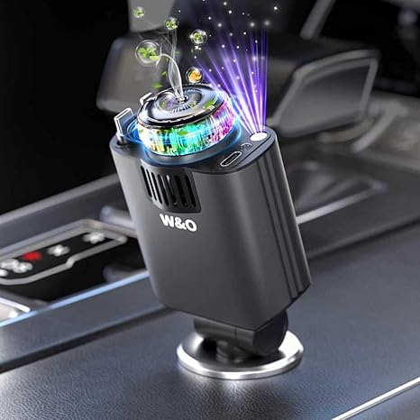 5-in-1 retractable car charger with USB-C and Lightning cables, purple starlight projection and aromatherapy

