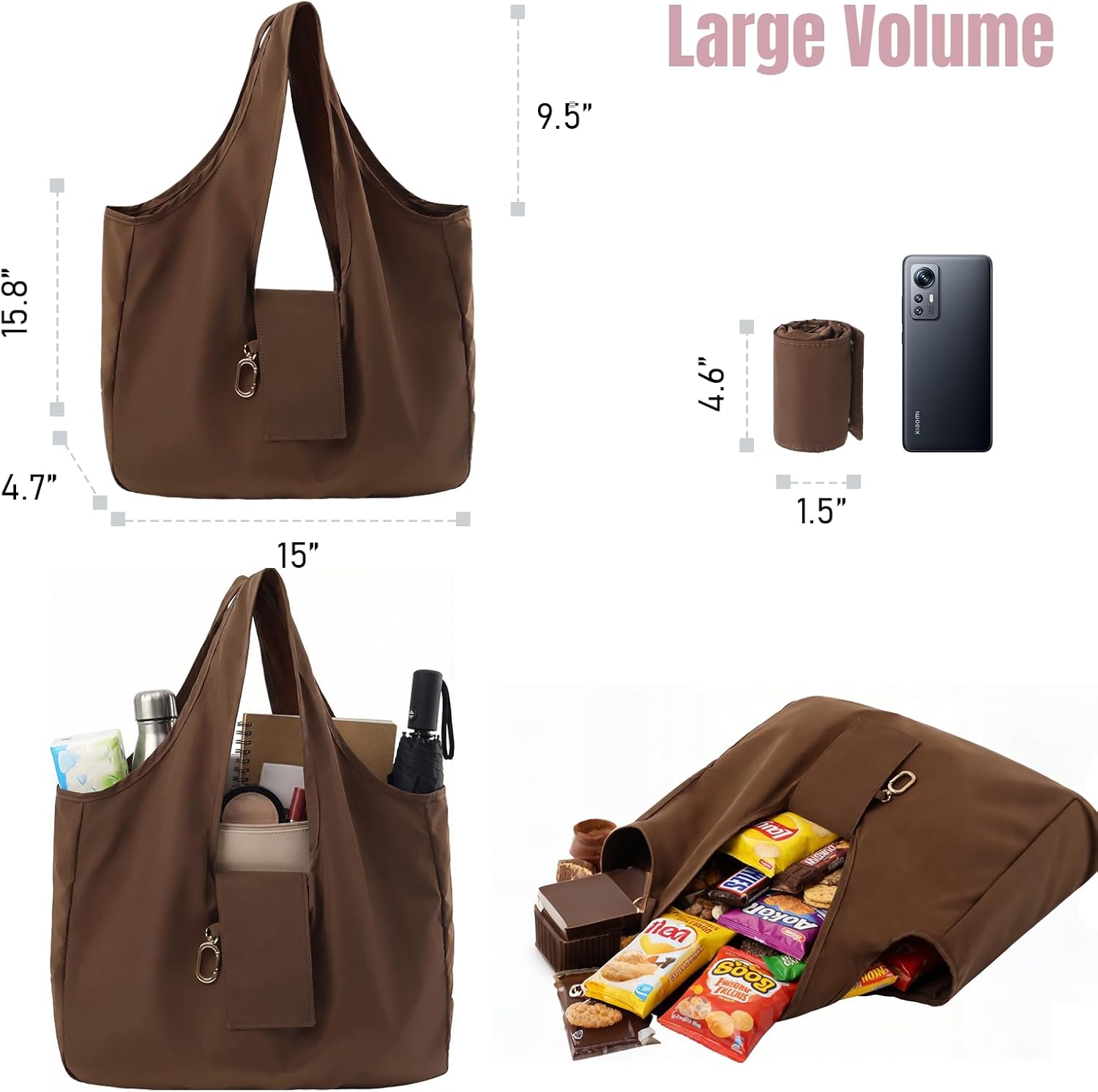 Mini Keychain Tote Bag - Foldable Vegan Leather Shopping Bag with Gold Accents for Daily Carry & Travel