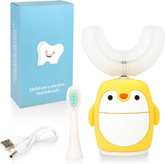 Yellow penguin kids sonic electric U-shaped toothbrush, waterproof 360 degree toddler toothbrush with 5 modes and timer for ages 2 to 7