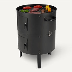Vertical Charcoal Smoker – 2-Layer BBQ Smoker Grill with Thermometer