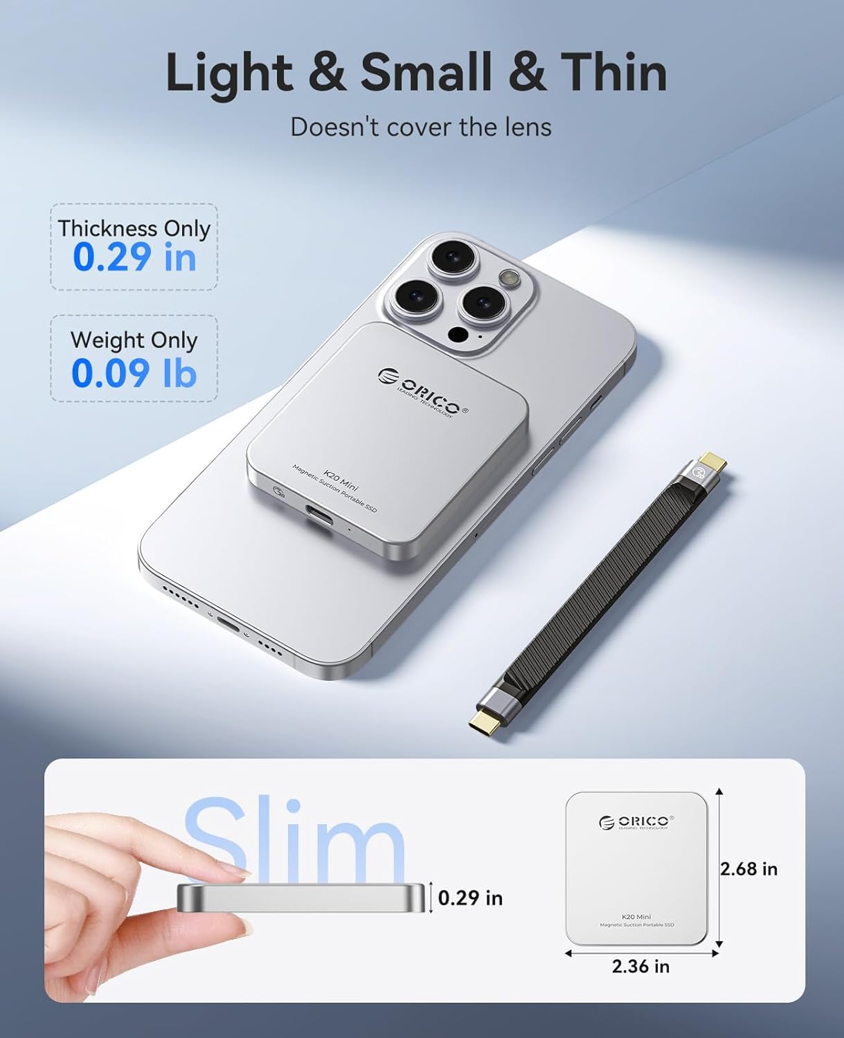 ORICO 1TB Magnetic External SSD – 2000MB/s Portable Drive for iPhone 17 & 16 Pro Max