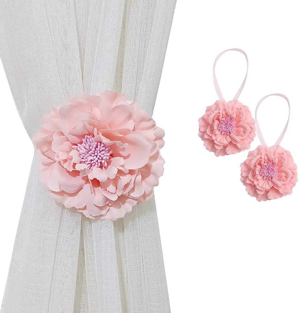 Peony Flower Curtain Tiebacks – Decorative Floral Curtain Holdbacks (Pair)