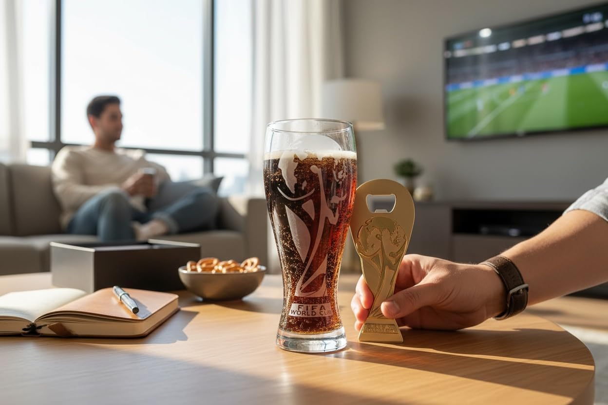 World Cup 2026 Soccer Trophy Beer Glass & Bottle Opener Gift Set – Football Fan Collectible