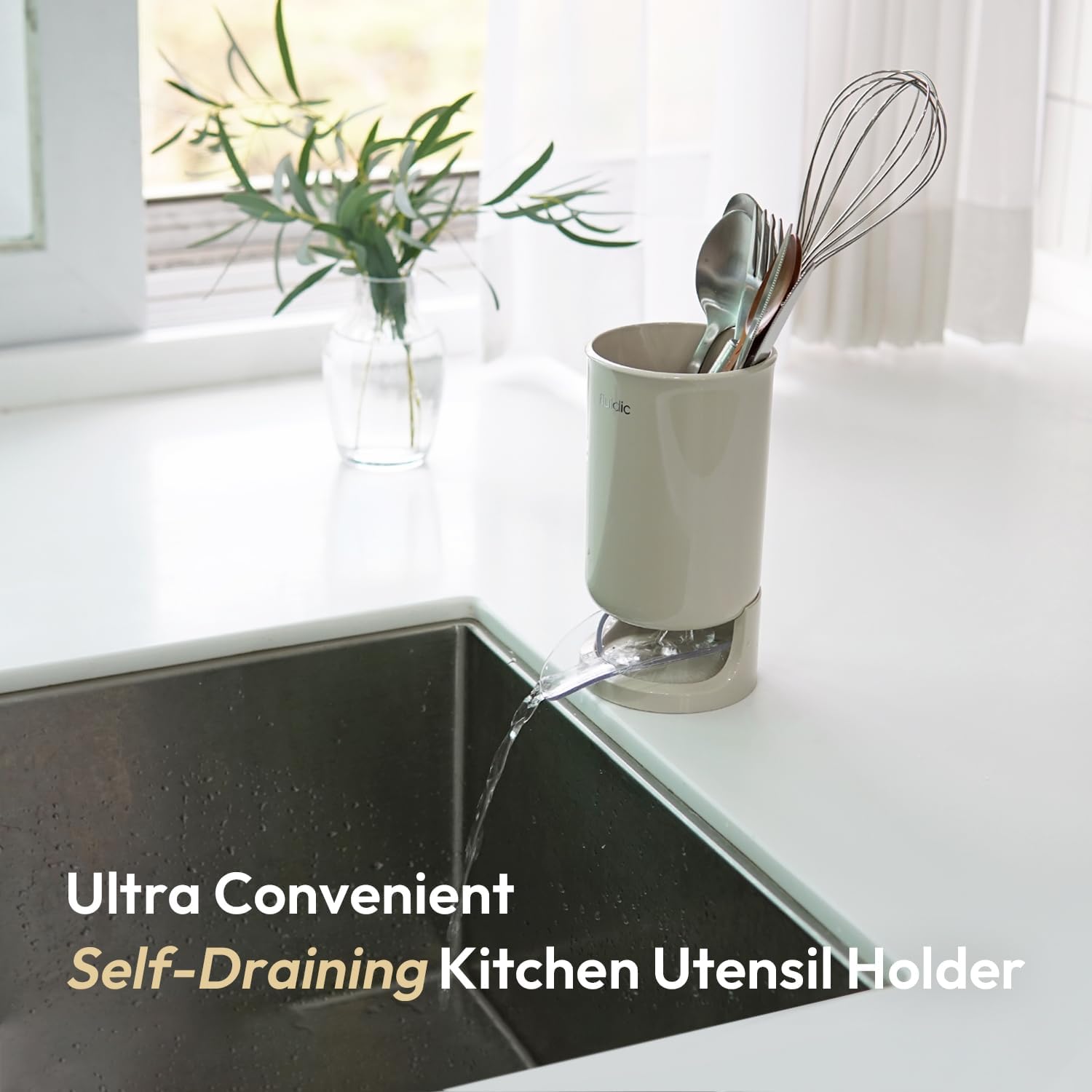 Carrotez Utensil Drying Holder - Self-Draining Cutlery & Silverware Drainer Cup for Kitchen Counter - Beige