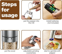Electric Salt & Pepper Grinder Set – Gravity Sensor Auto Mill with Blue LED Light | Adjustable Coarseness & Large Capacity