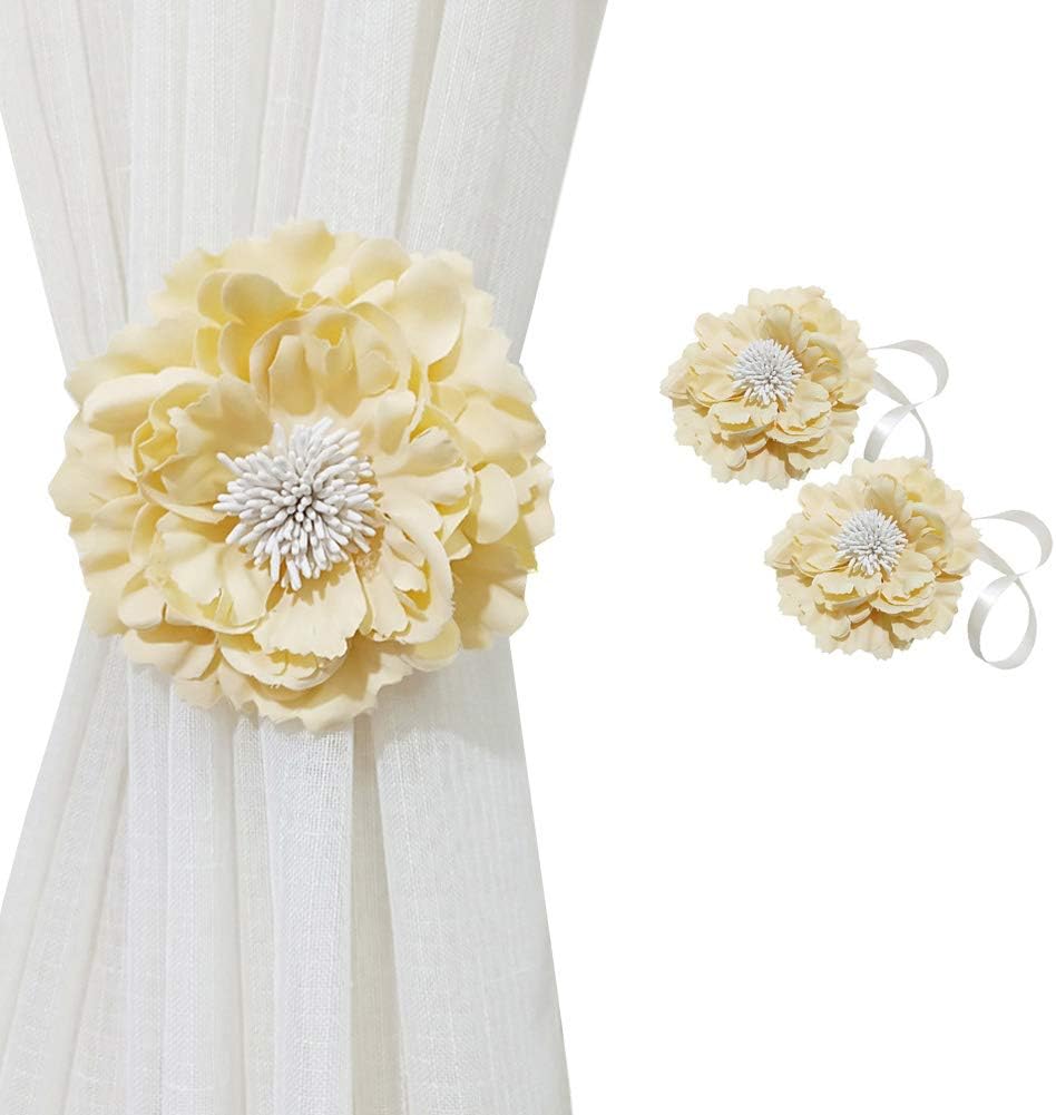 Peony Flower Curtain Tiebacks – Decorative Floral Curtain Holdbacks (Pair)