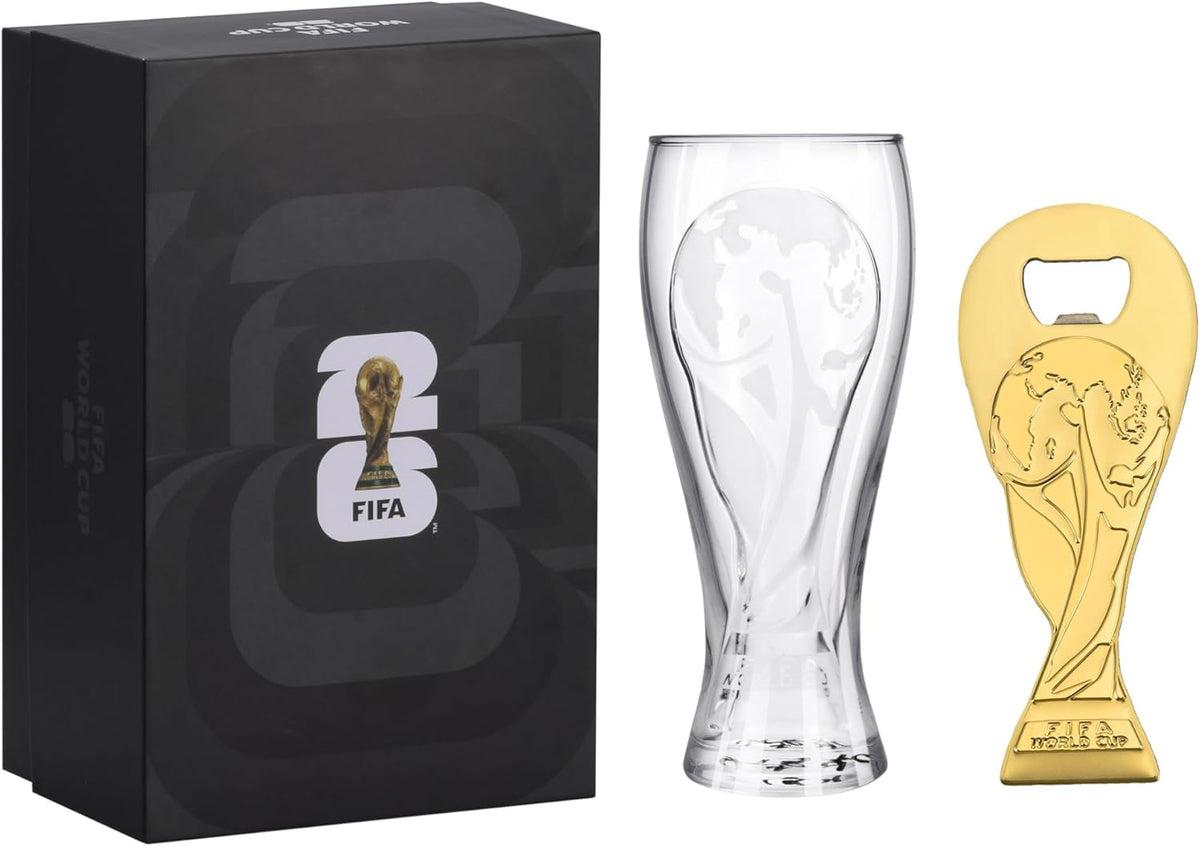 World Cup 2026 Soccer Trophy Beer Glass & Bottle Opener Gift Set – Football Fan Collectible