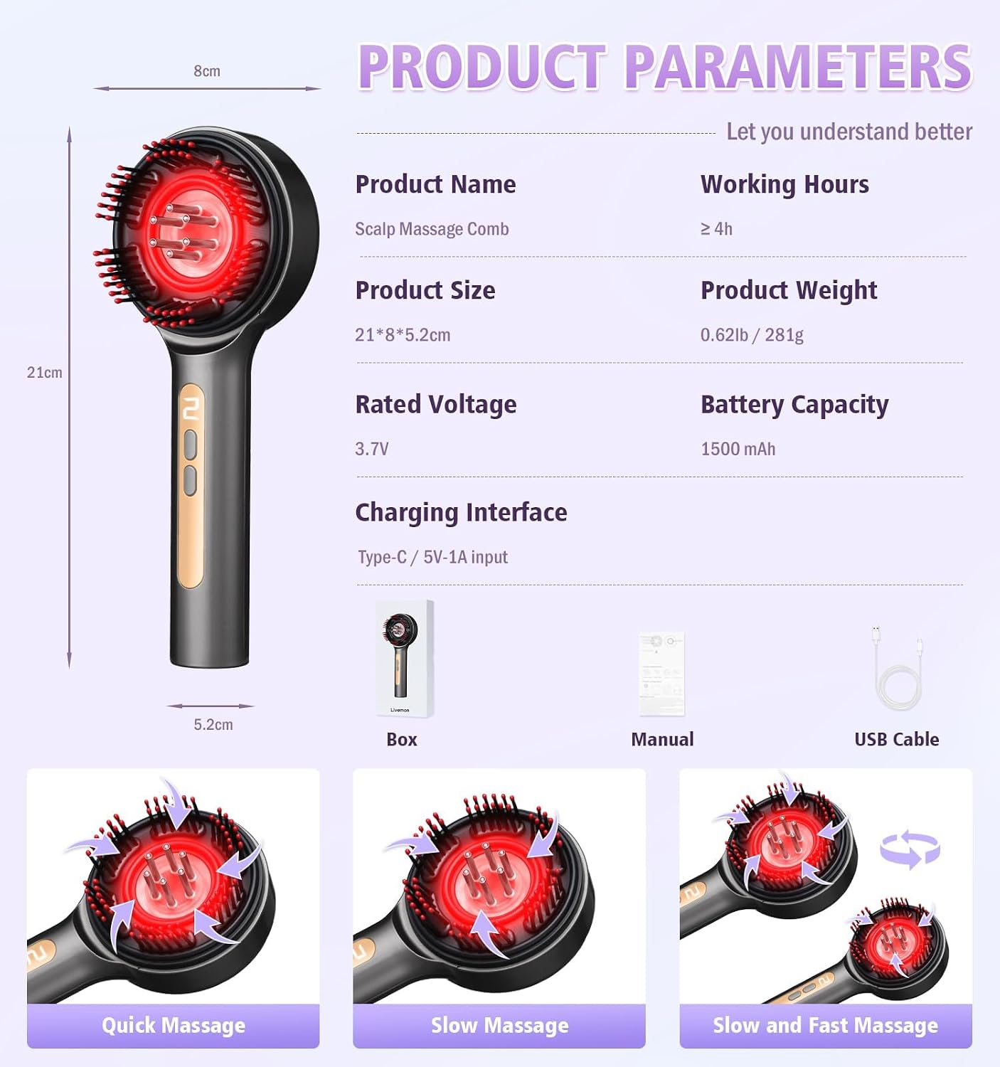 Electric Scalp Massager Comb - IPX7 Waterproof Scalp Brush with 3 Massage Modes for Daily Hair Care & Shower Use